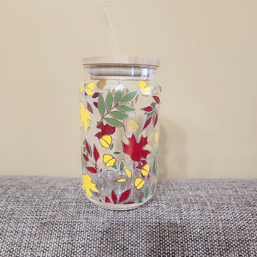 🟣FIRM PRICE🟣 NEW Fall leaves Libbey 16oz Glass Can